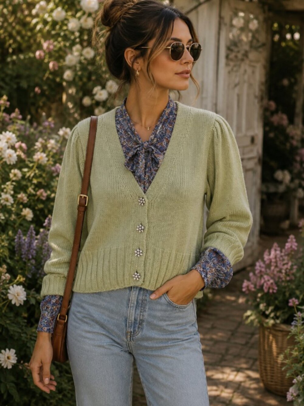 Zara Light Green Jeweled Cardigan Sweater Knit Size S Cottagecore Soft Girl Boho